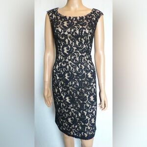 Adrianna Papell Black and Cream Lace Dress Size 4